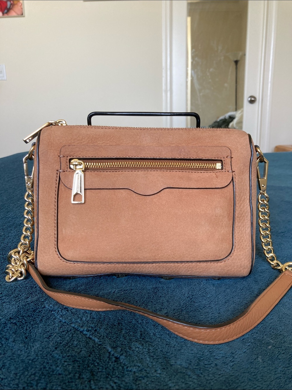 Rebecca Minkoff Nubuck Suede Avery Crossbody in Tan with Gold Hardware